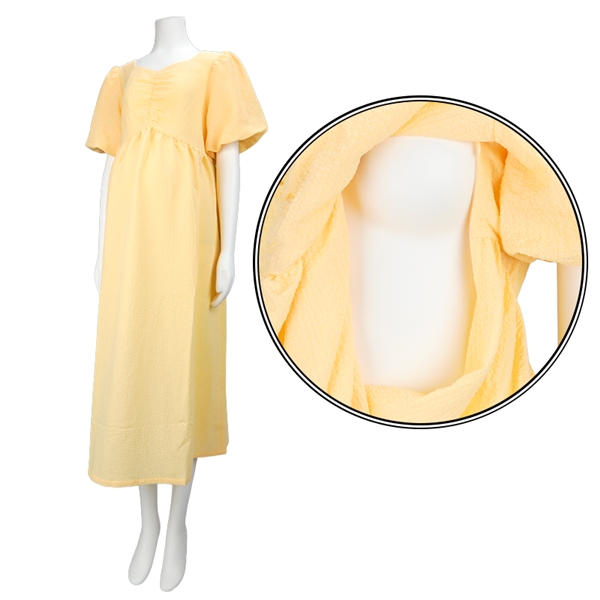 [授乳機能付き]半袖ふくれジャガードバルーン袖ワンピース　イエロー イエロー M