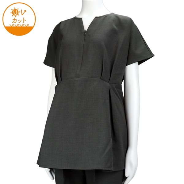 [授乳仕様]麻調合繊　トップス　チャコールグレー チャコールグレー M