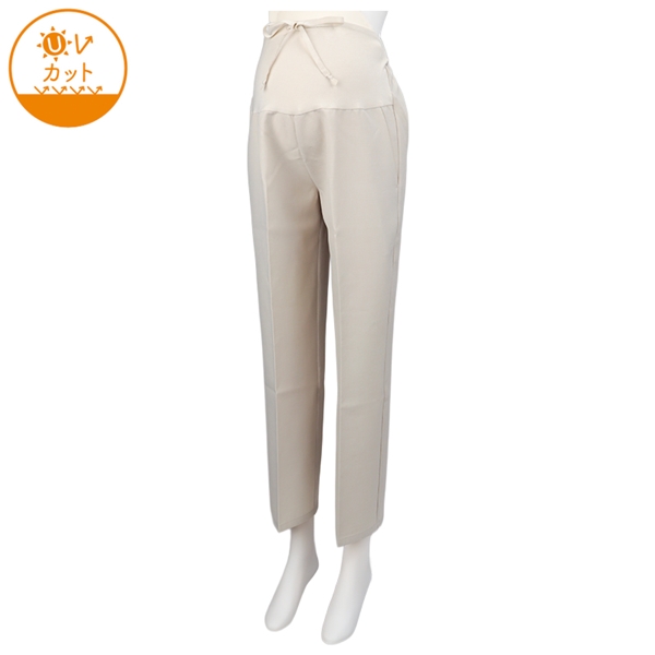 麻調合繊　ストレートパンツ　ベージュ ベージュ M