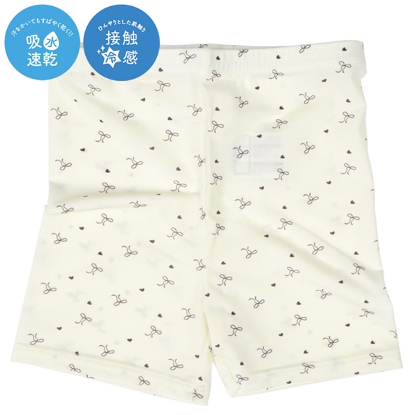 [キッズ]1分丈スパッツ　超冷感　リボン　オフホワイト オフホワイト 100cm