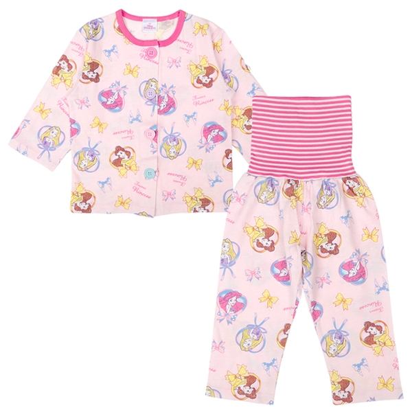 [ベビー]長袖前開き腹巻付きパジャマ　プリンセス　ピンク ピンク 80cm