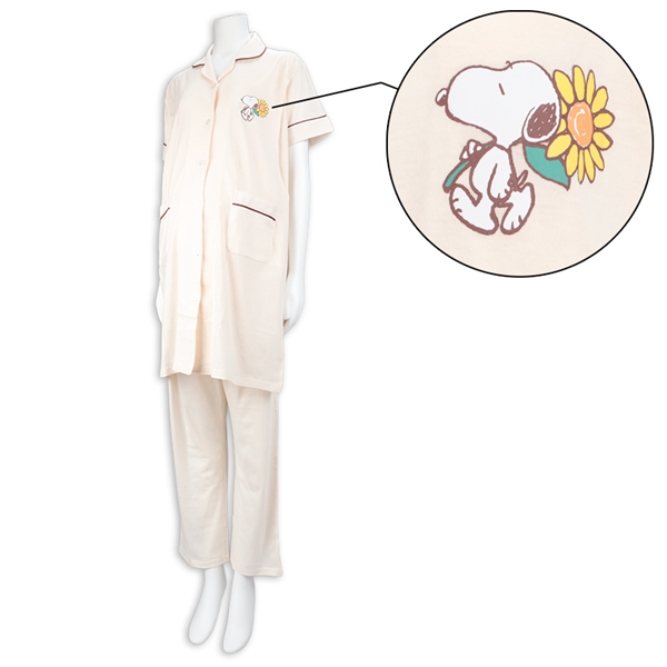 [授乳仕様]半袖パジャマ　スヌーピー　アイボリー アイボリー M~L