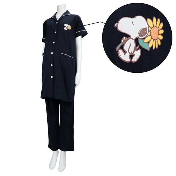 [授乳仕様]半袖パジャマ　スヌーピー　ネイビー ネイビー M~L