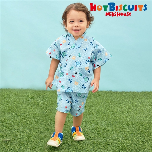 [キッズ] 甚平スーツ ストームブルー[ミキハウス　ホットビスケッツ] ストームブルー 100cm