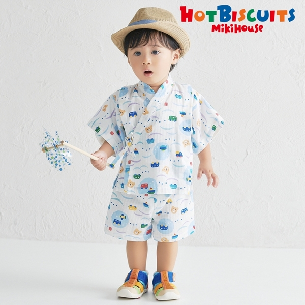 [キッズ] 甚平スーツ ブルー[ミキハウス　ホットビスケッツ] ブルー 100cm