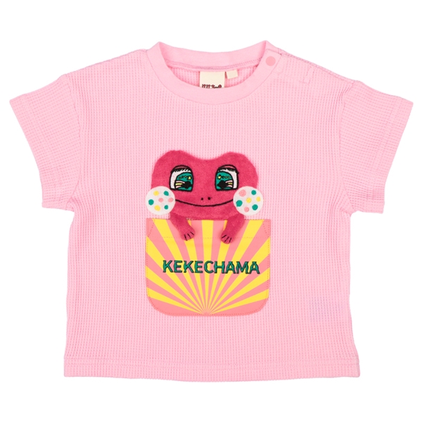 [ベビー]アップリケTシャツ　けけちゃま ピンク 80cm