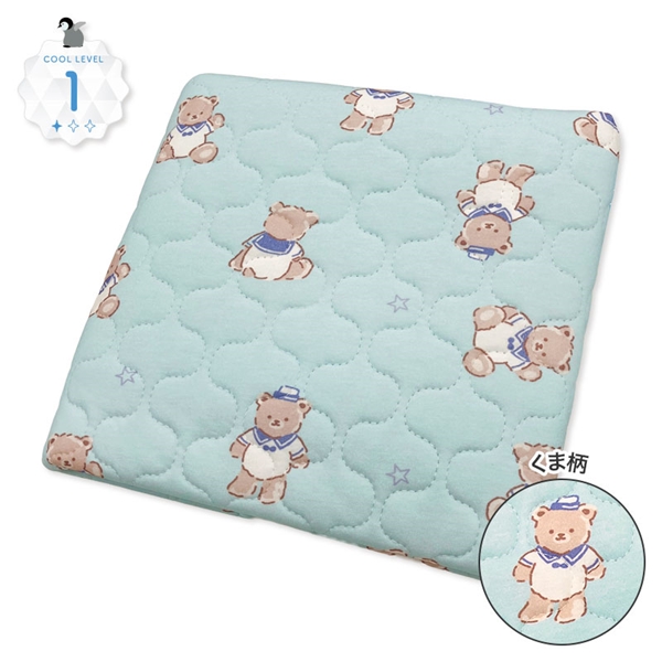 [ミニサイズ]さらっと快適 ひんやり敷きパッド 接触綿冷感 くま柄 サックス ミニ