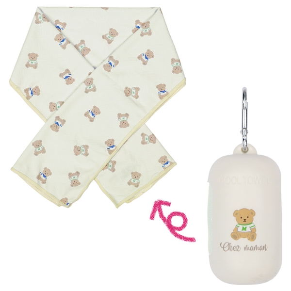 シリコンケース付きひんやりタオル　くま　アイボリー アイボリー F