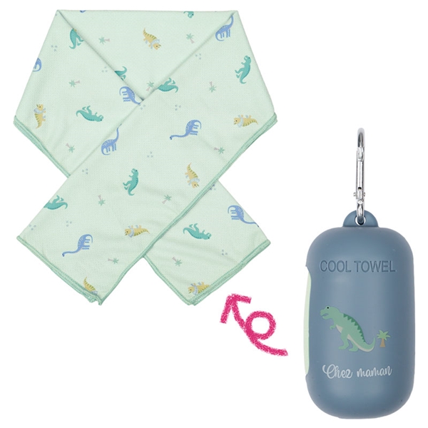 シリコンケース付きひんやりタオル　恐竜　ブルー ブルー F