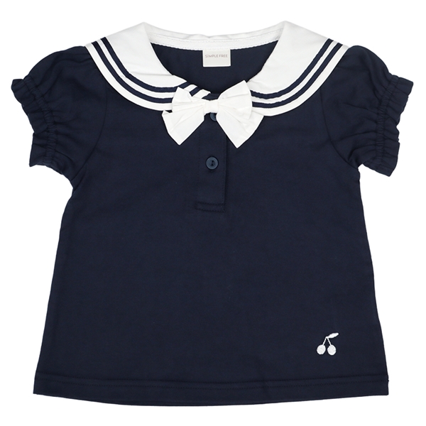 [ベビー]半袖Tシャツ　セーラー衿布帛 ネイビー ネイビー 80cm
