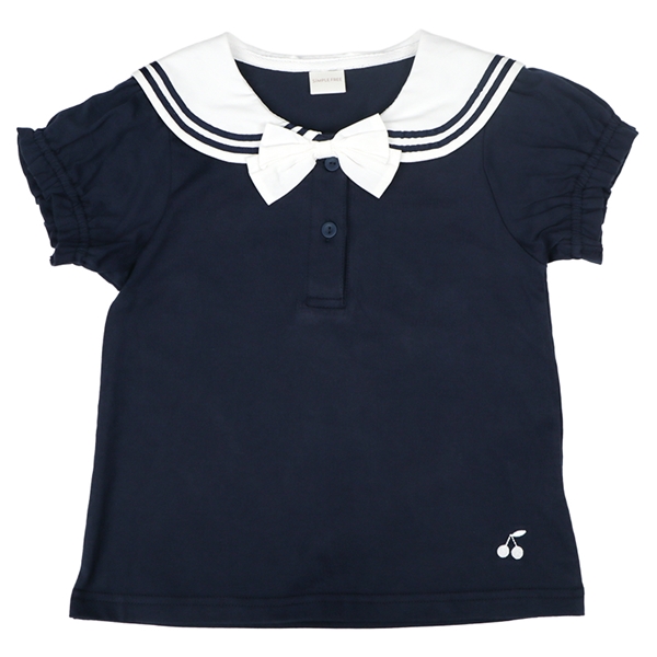 [キッズ]半袖Tシャツ　セーラー衿布帛 ネイビー ネイビー 100cm