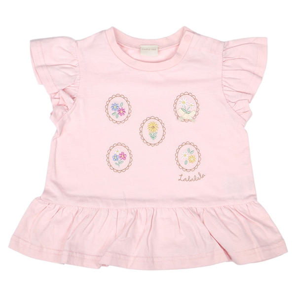 [ベビー]袖フリルTシャツ　刺しゅう ピンク ピンク 70cm