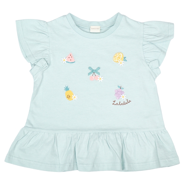 [キッズ]袖フリルTシャツ　刺しゅう グリーン グリーン 100cm