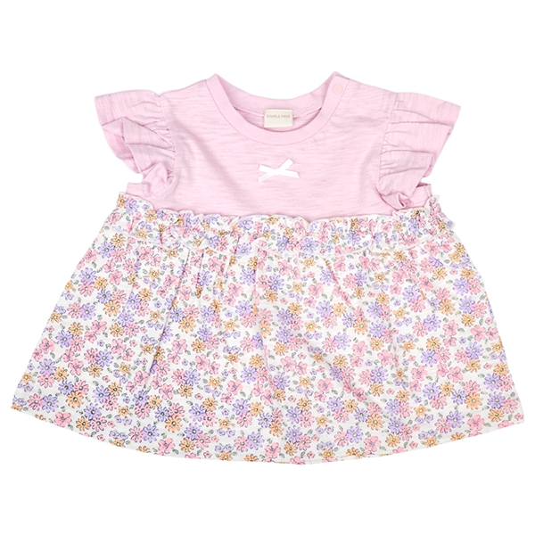 [ベビー]袖フリルTシャツ　胸切替え ピンク ピンク 70cm