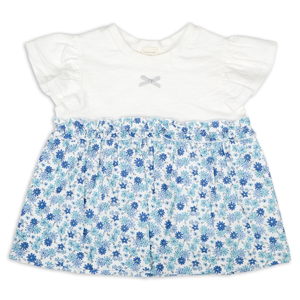 [キッズ]袖フリルTシャツ　胸切替え オフホワイト オフホワイト 100cm