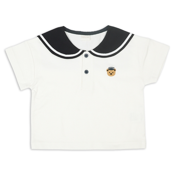 [ベビー]半袖Tシャツ　セーラー衿布帛　オフホワイト オフホワイト 70cm