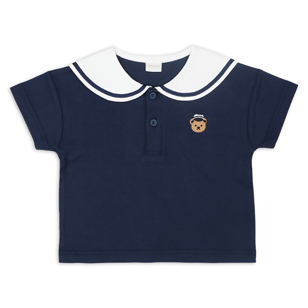 [ベビー]半袖Tシャツ　セーラー衿布帛　ネイビー ネイビー 70cm