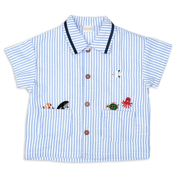 [ベビー]半袖シャツ　刺しゅう　サックス サックス 80cm