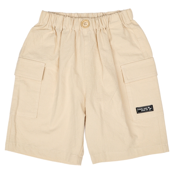 [キッズ]５分丈カーゴパンツ　麻風　ベージュ ベージュ 100cm