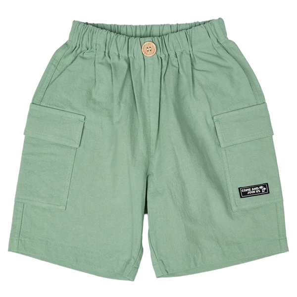 [キッズ]５分丈カーゴパンツ　麻風　グリーン グリーン 100cm