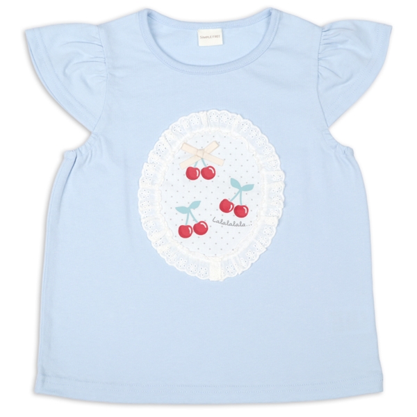 [キッズ]半袖Ｔシャツ　生地貼り　サックス サックス 100cm