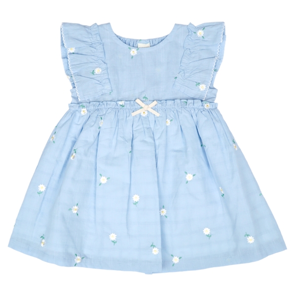 [キッズ]ワンピース　布帛総柄刺しゅう サックス サックス 100cm