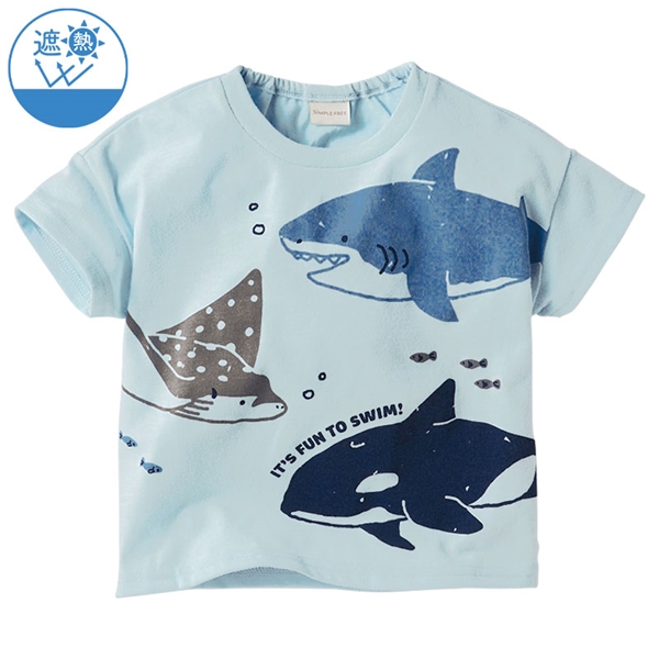 [ベビー]半袖　Ｔシャツ　遮熱　集合パネル　サックス サックス 80cm