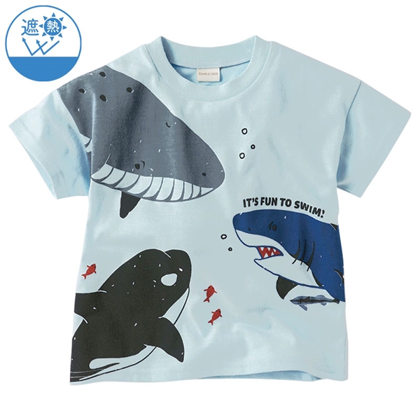 [キッズ]半袖　Ｔシャツ　遮熱　集合パネル　サックス サックス 100cm