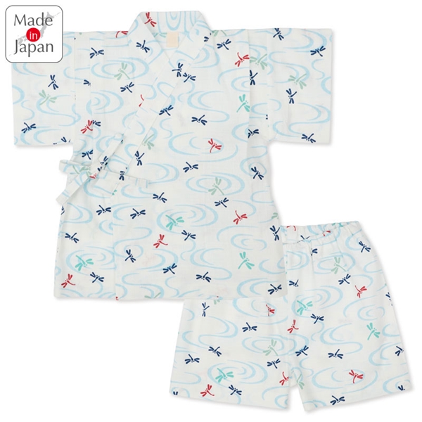 [キッズ]甚平(じんべい)スーツ トンボ柄 オフホワイト オフホワイト 100cm