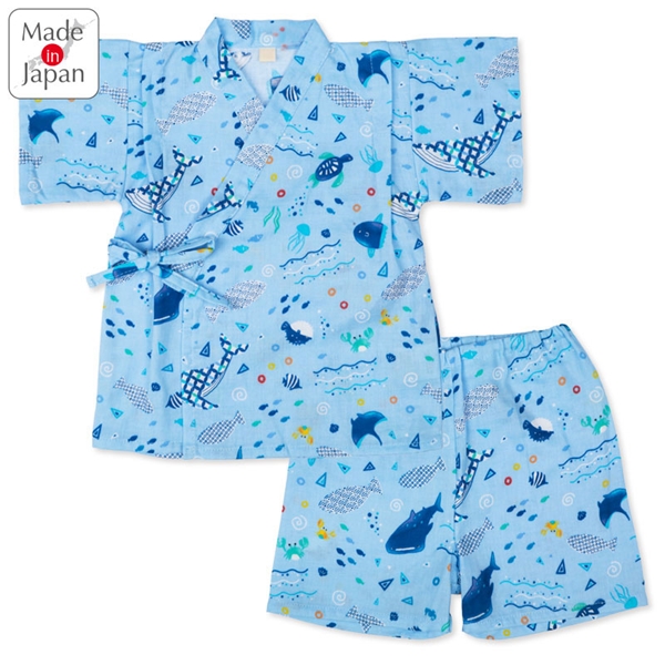 [ベビー]甚平(じんべい)スーツ 海柄 ブルー ブルー 80cm