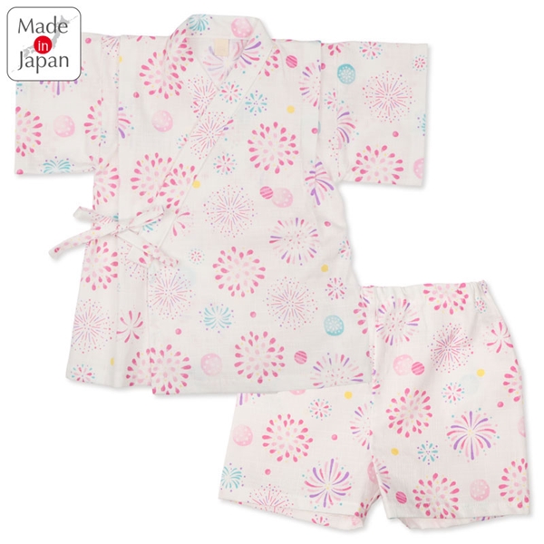 [ベビー]甚平(じんべい)スーツ 花火柄 オフホワイト オフホワイト 80cm