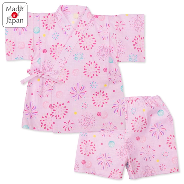 [ベビー]甚平(じんべい)スーツ 花火柄 ピンク ピンク 80cm