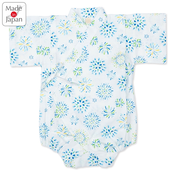 [ベビー]甚平(じんべい)ロンパス 花火柄 オフホワイト オフホワイト 70cm