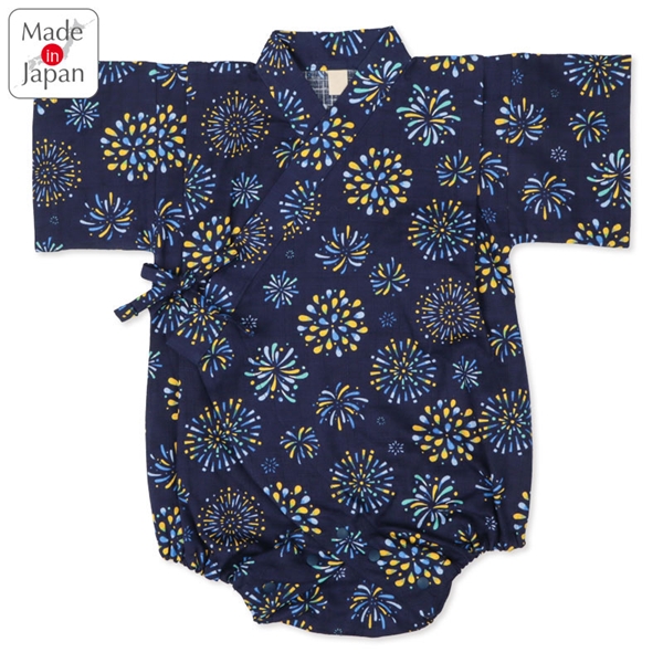 [ベビー]甚平(じんべい)ロンパス 花火柄 ネイビー ネイビー 70cm