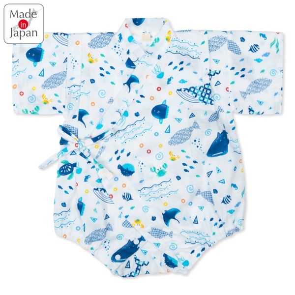 [ベビー]甚平(じんべい)ロンパス 海柄 オフホワイト オフホワイト 60cm