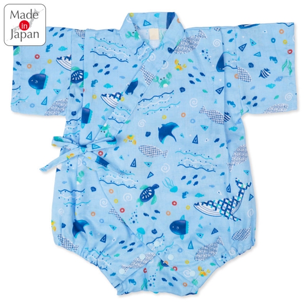 [ベビー]甚平(じんべい)ロンパス 海柄 ブルー ブルー 60cm