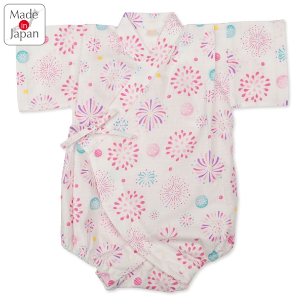 [ベビー]甚平(じんべい)ロンパス 花火柄 オフホワイト オフホワイト 70cm