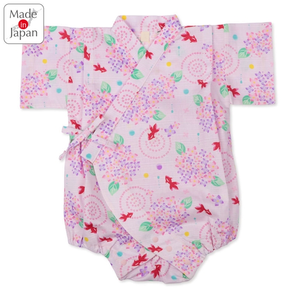 [ベビー]甚平(じんべい)ロンパス あじさい金魚柄 ピンク ピンク 70cm