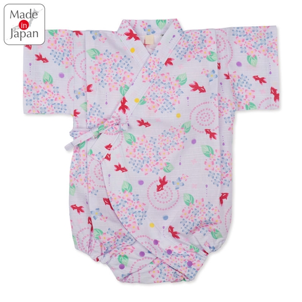 [ベビー]甚平(じんべい)ロンパス あじさい金魚柄 パープル パープル 70cm