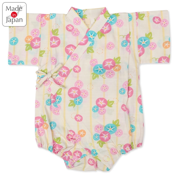 [ベビー]甚平(じんべい)ロンパス 朝顔柄 イエロー イエロー 70cm