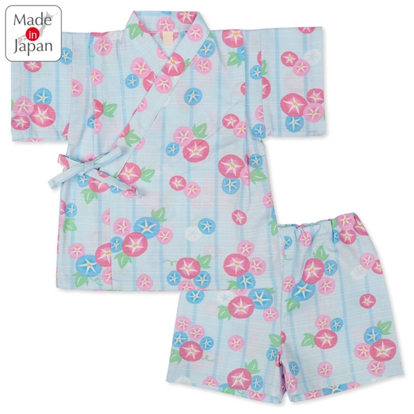 [ベビー]甚平(じんべい)スーツ 朝顔柄 サックス サックス 80cm