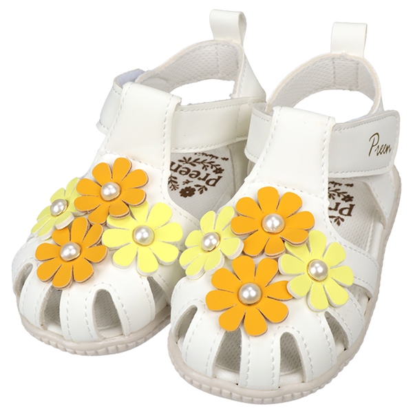 [13.0~16.0cm]花モチーフサンダル　ホワイト ホワイト 13.0cm