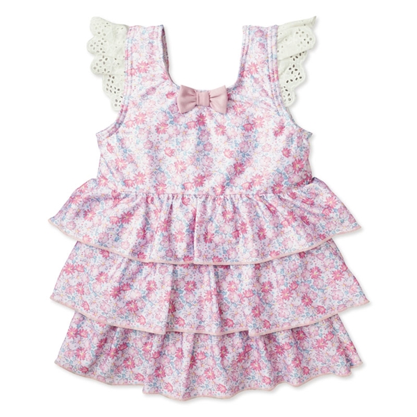 [ベビー]ワンピース水着 花柄 フリル ピンク 80cm