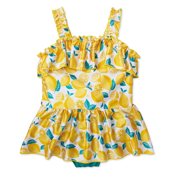 [キッズ]ワンピース水着 レモン柄 イエロー 100cm