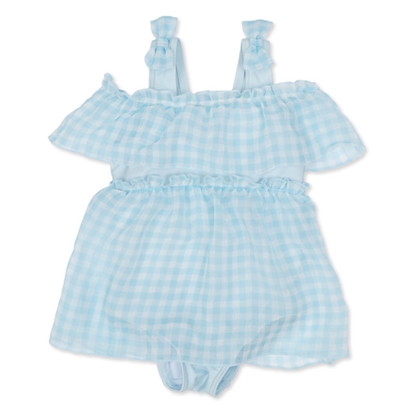 [キッズ]ワンピース水着 シフォン サックス 100cm