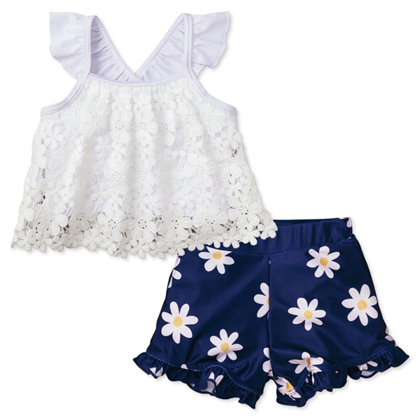 [キッズ]セパレート水着 花レース ホワイト 100cm