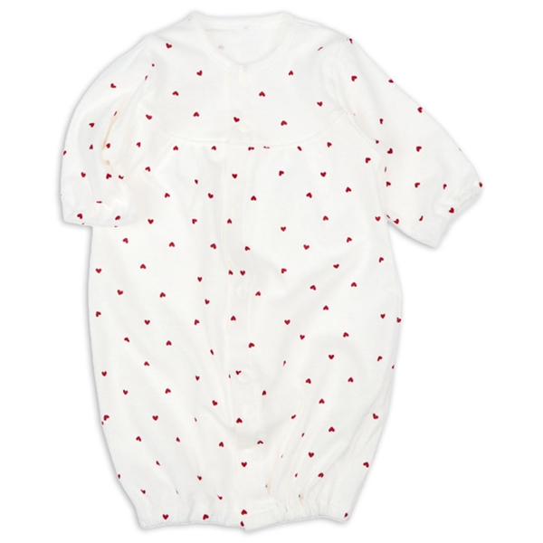 ドレスオール　足回りゆったり　長袖　ハート レッド 50~60cm