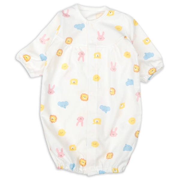 ドレスオール　足回りゆったり　長袖　アニマル ベージュ 50~60cm