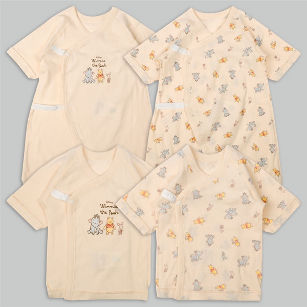 [スナップタイプ]新生児肌着4点セット　長袖　くまのプーさん アイボリー 50~60cm