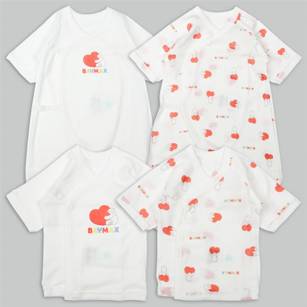 [スナップタイプ]新生児肌着4点セット　長袖　ベイマックス ホワイト 50~60cm